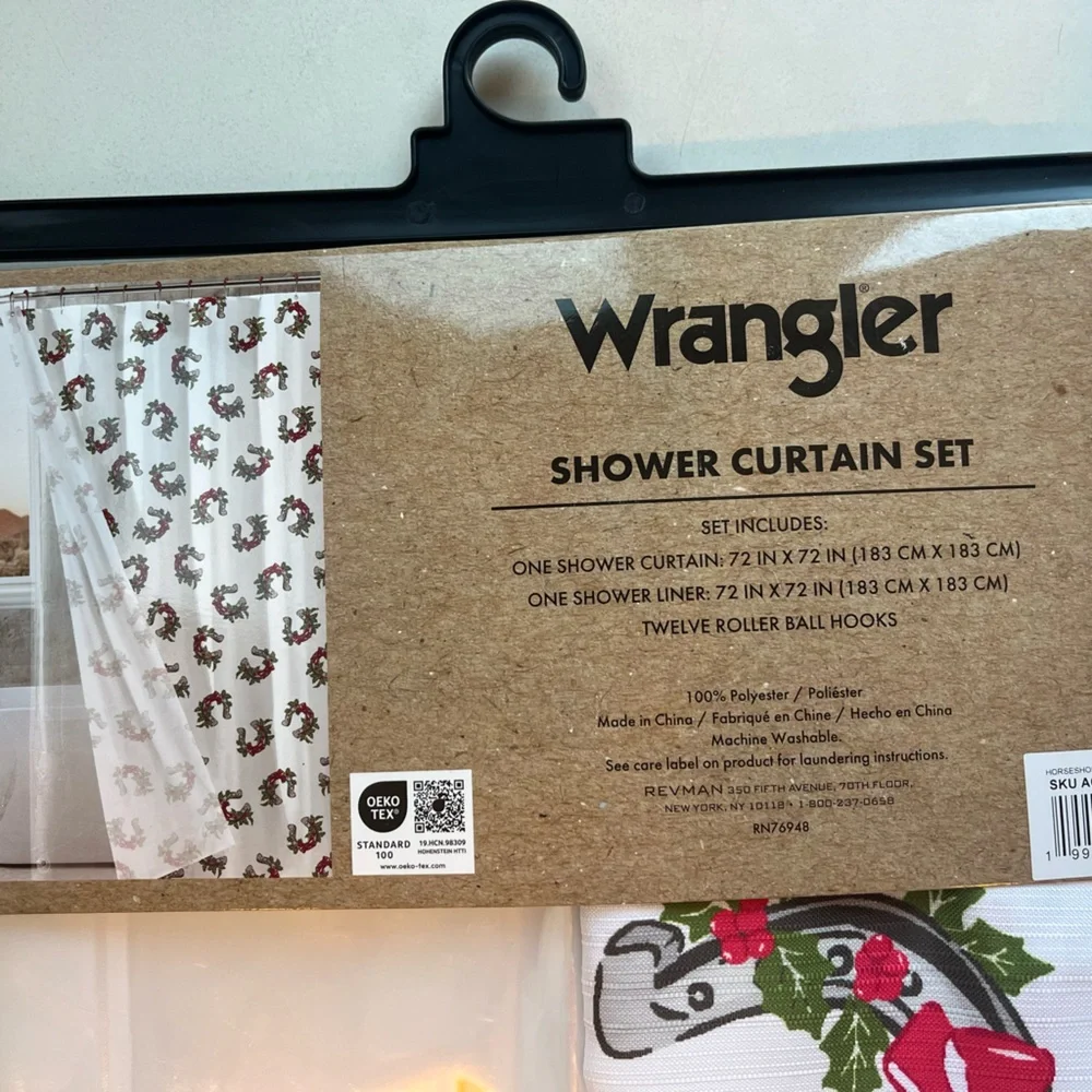 Wrangler Christmas Shower Curtain Set with Horse Shoes